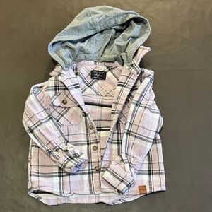Little Bipsy Girls' Pink Plaid Hooded Flannel Shirt Jacket